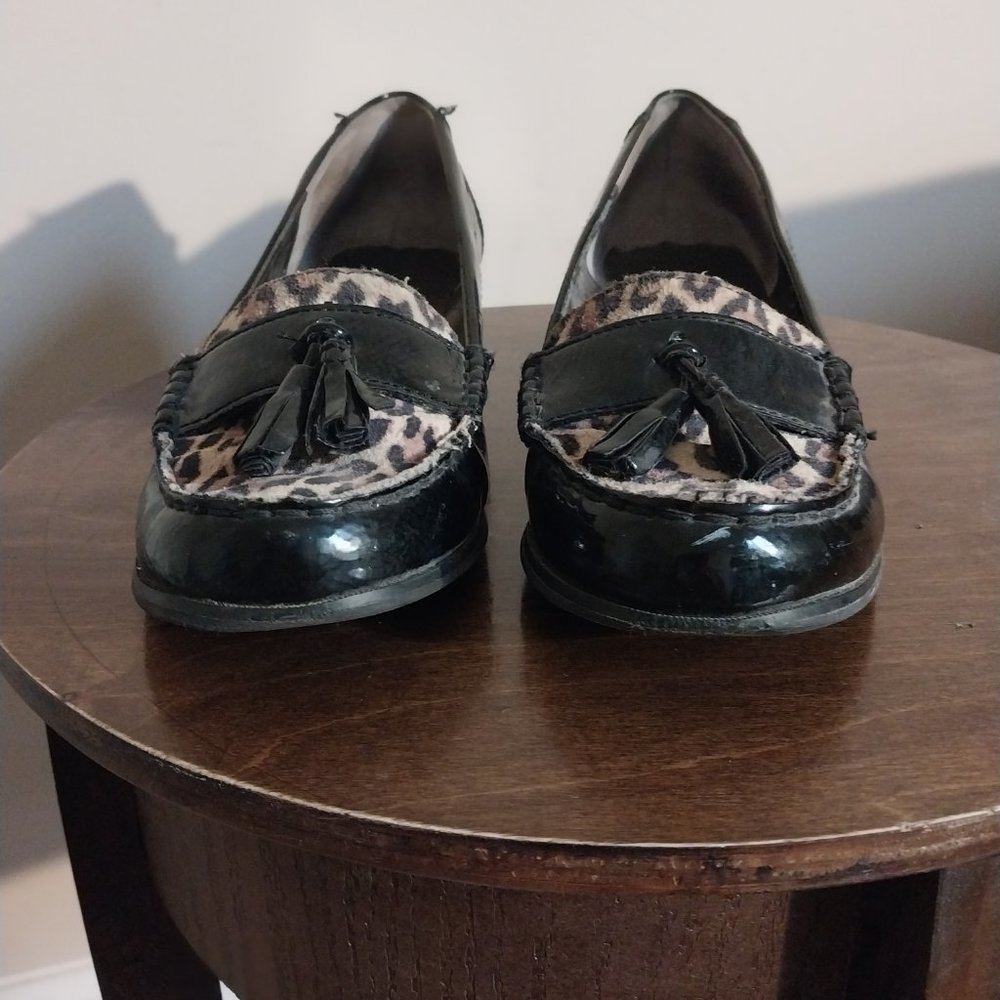 Black patent leather & cheetah print loafer